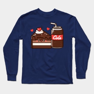 Kawaii Chocolate Cake and Cola Drink Kawaii Cute Food Illustration | cutesy Design Long Sleeve T-Shirt